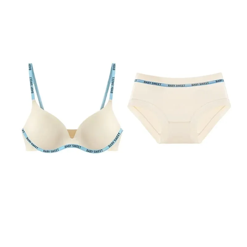Seamless Bralette Set for Teens Wireless Comfort Push Up Padding Lightly Lined Pure Color Bra Panty Young Women Lingerie MOYISU