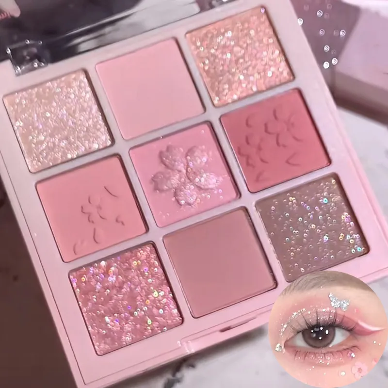 9-Color Glitter Eyeshadow Palette Earth Color Pearlescent Eye Shadow Shimmer Highlights Sparkling Sequin Champagne Eyes Makeup — image 3