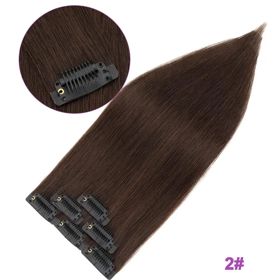 S-noilite Seamless PU Thin Weft 6Pcs Clip in Hair Extensions Real Human Hair Straight Soft Silk Clip in Extensions for Women