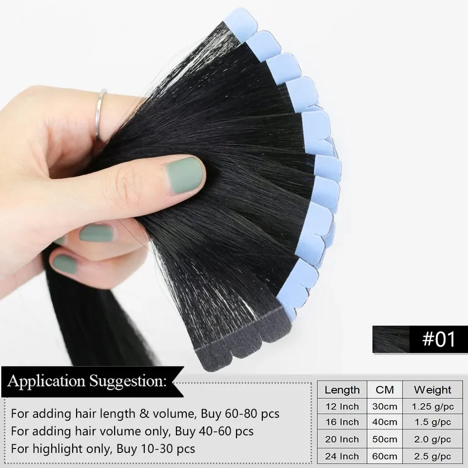 Invisible Adhesive Mini Tape Ins Straight Real Human Hair Extensions Easy Installation Add Volume For Women