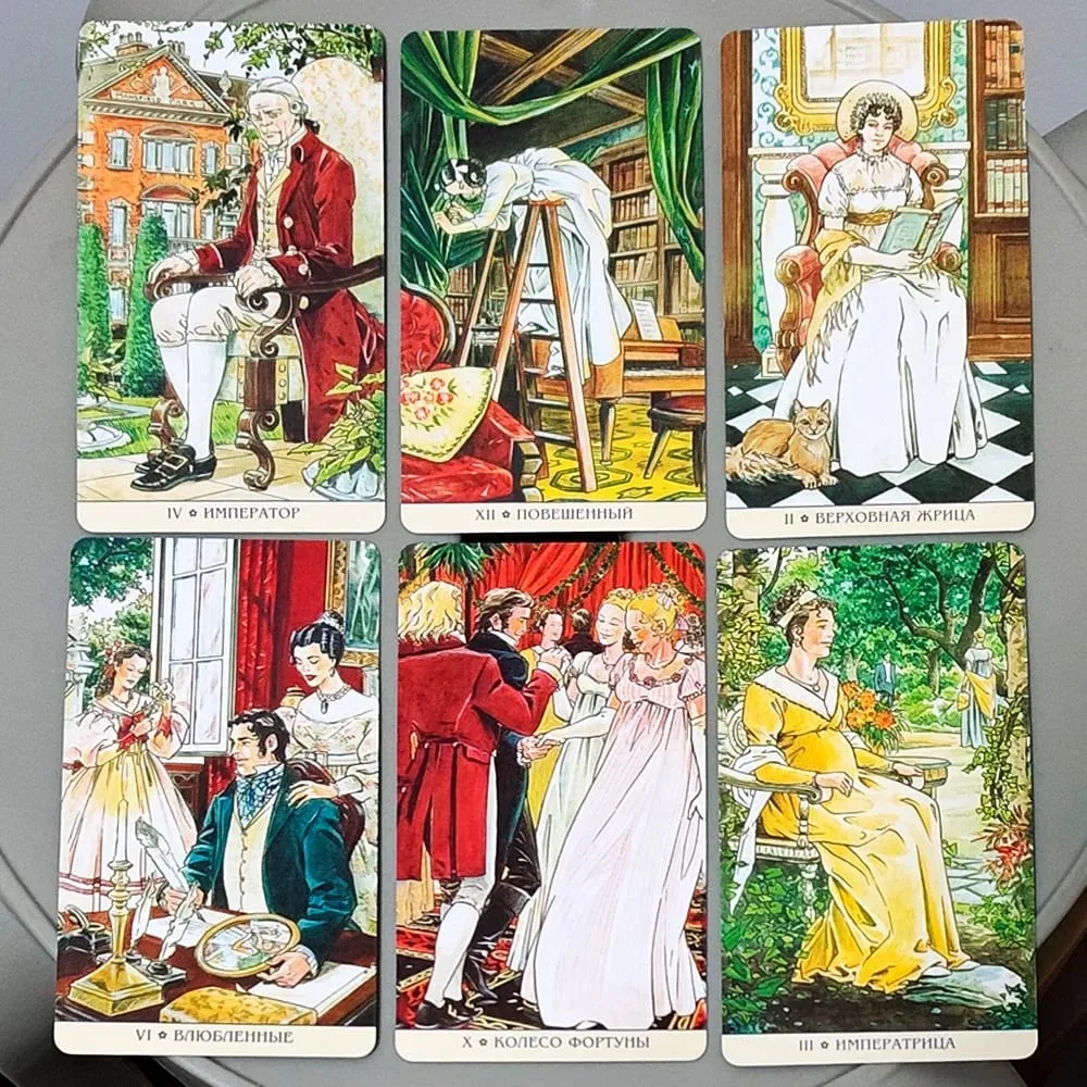 Jane Austen Tarot Deck 10.3*6cm in Russian Language 78 Cards Regency Era Illustrated Tarot Cards Classic Novel Tarot