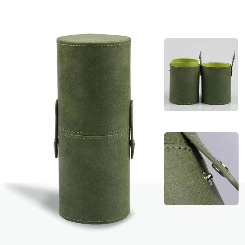 PU Leather Makeup Brush Bucket Portable Travel Cosmetic Bag Multi-Function Dust-Proof Waterproof Makeup Brush Cylinder