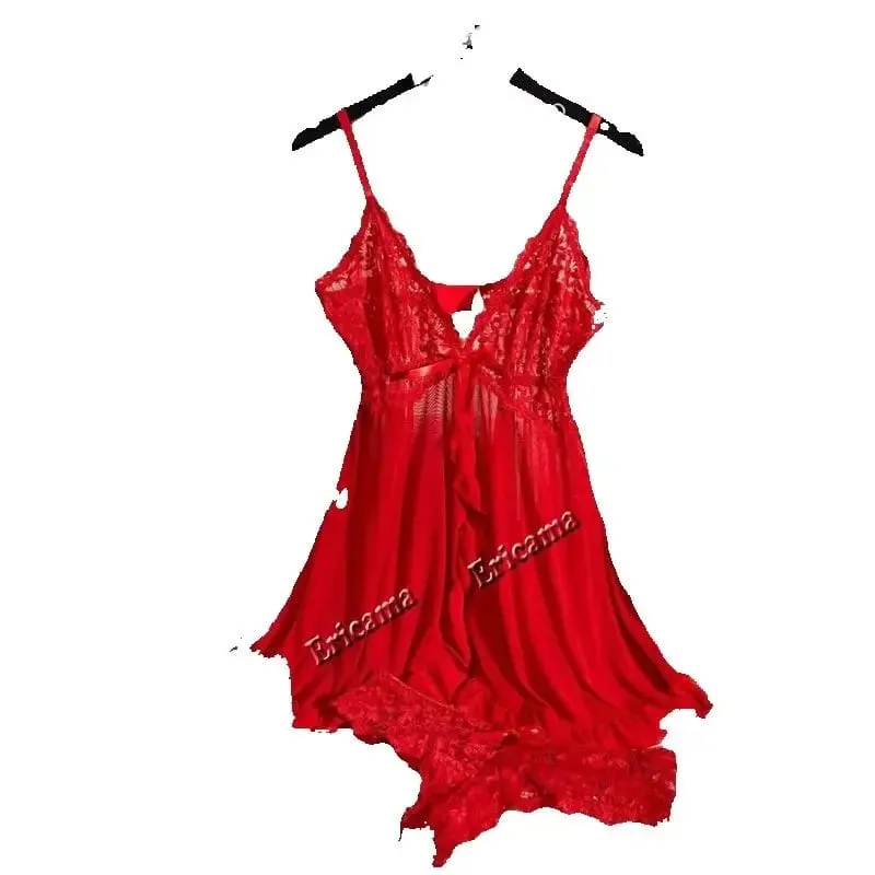 Women Lace Lingerie Set Solid Soft Slim Bra Nightdress Sexy Sleepwear For Women — image 2