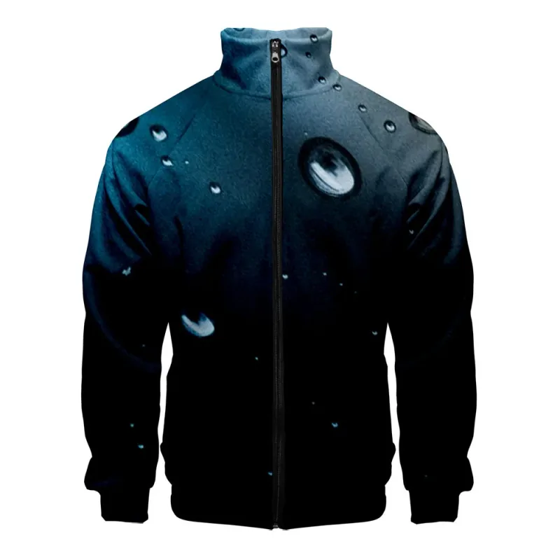 Harajuku Popular Rain 3D Print Zipper Raglan Jacket Windbreaker Boys/Girls Comfortable Stand Collar Jackets Coats