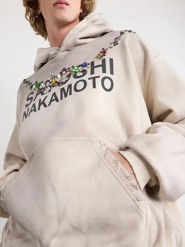 26SS Autumn Winter New Arrival Satoshi Nakamoto Hooded Sweatshirts Destructo Studded Washed Cotton Hooded Unisex Pullover