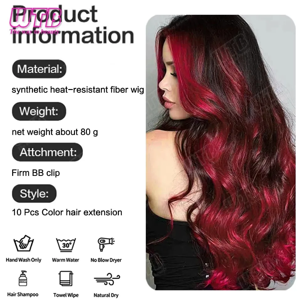 10 PCS Colored Synthetic Hair Extension Wigs for Women BB Clip Style Straight Hair Extension Wigs Suitable for Holiday Events