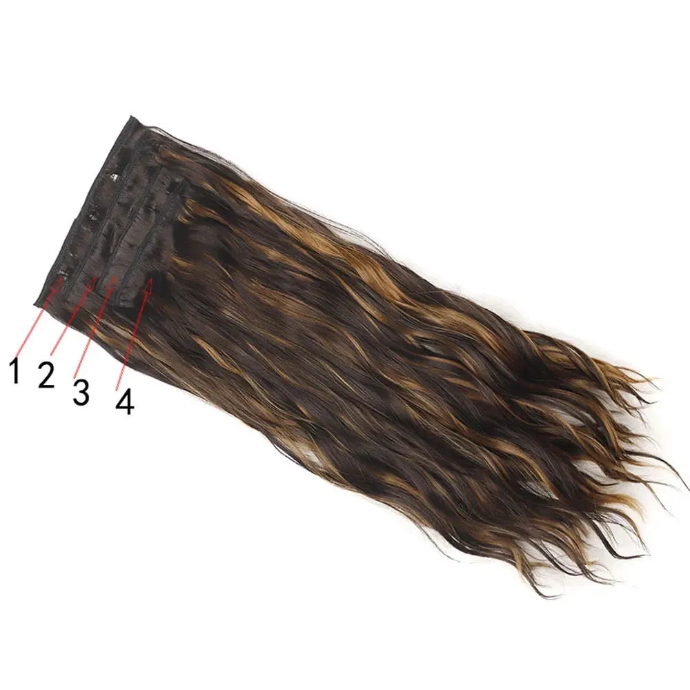 Jeedou Clip in Hair Extensions 4Piece/Set Synthetic Long Wavy Thick Hair Bouncy Curly Full Head Hairpiece Natural Looking