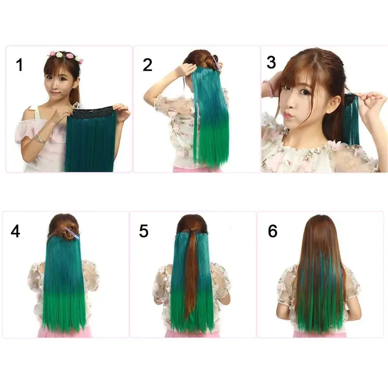 Long Straight Hair Clip In Hair Extension 5-Clips One Piece Natural Looking Synthetic Hairpiece for Women Ladies Daily Use