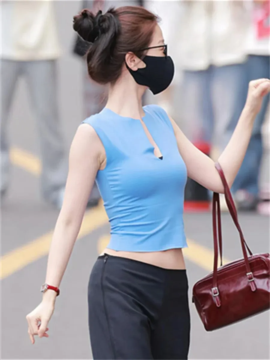 Weird Puss Casuals Trend Tank Top Women Chic Classic Split Patchwork Stretch Simple Sporty Streetwera Fashion Basic Daily Vest — image 6