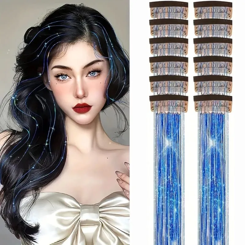12 pezzi per confezione di fermagli per capelli BB estensioni dei capelli metallizzati lucidi con clip capelli sintetici accessori per capelli scintillanti per le donne
