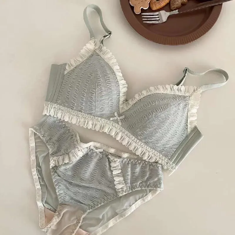 Young Girls Intimates 2026 New Small Comfortable Lingerie Seamless One-Piece Bra And Panty Sets Lace Bow Woman Underwear