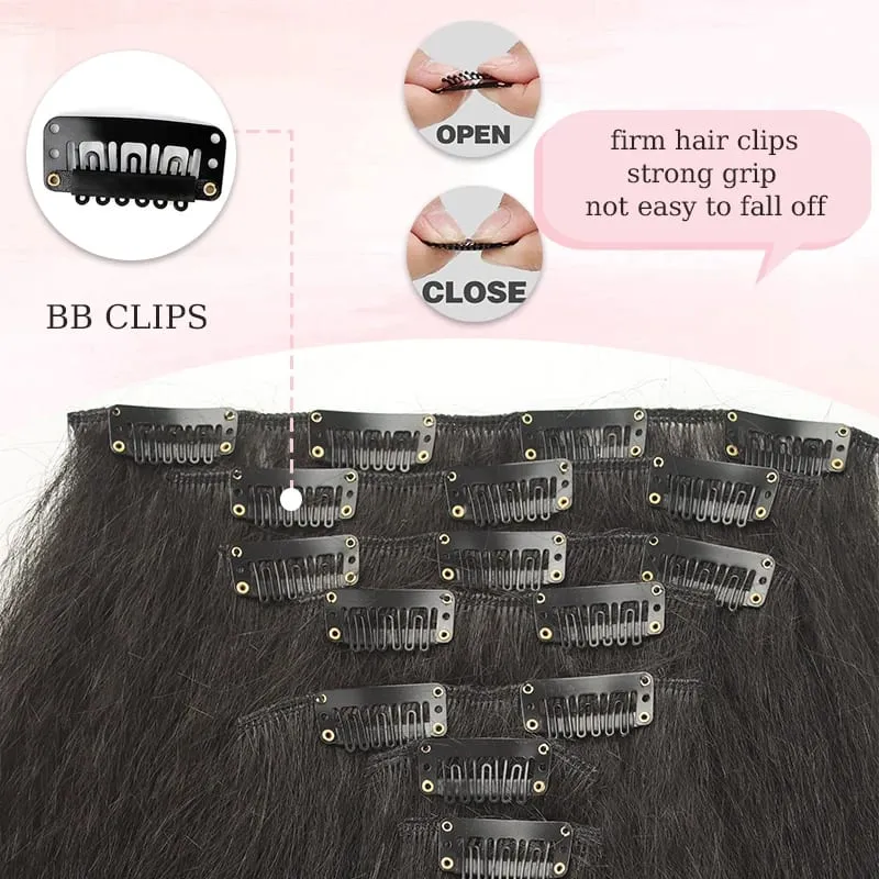 7Pcs Clip in Hair Extensions Wig Synthetic Black Yaki Straight Hair Extensions with BB Clip Fluffy Hairpiece for Women Daily Use — image 4