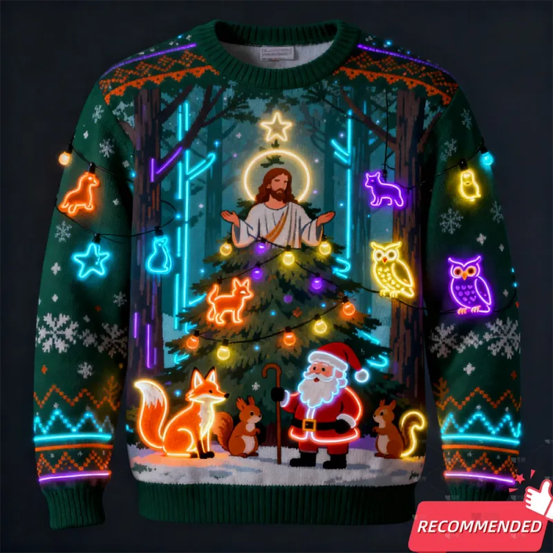 Pekeng Neon Light 3D Printed Ugly Xmas Sweater Para sa Babae Mga Damit ng Lalaki Maligayang Pasko Snowman Nakakatawa Santa Jesus Pullovers Tracksuit