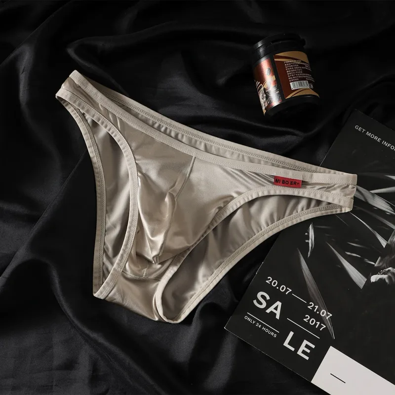 Men Low Waist Satinlike Ice Silk Stretch Brief Underwear Breathable Pouch Soft Fabric Underpants for Multiple Seasons