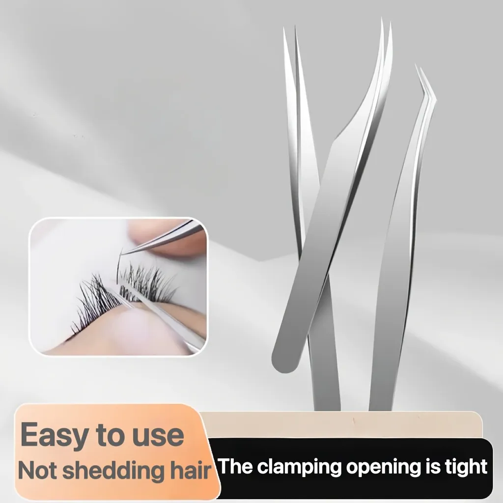 Stainless Steel High-Precision Grafting Eyelash Tweezers with Golden Feathers Professional Makeup Tool for Synthetic Hair Gifts