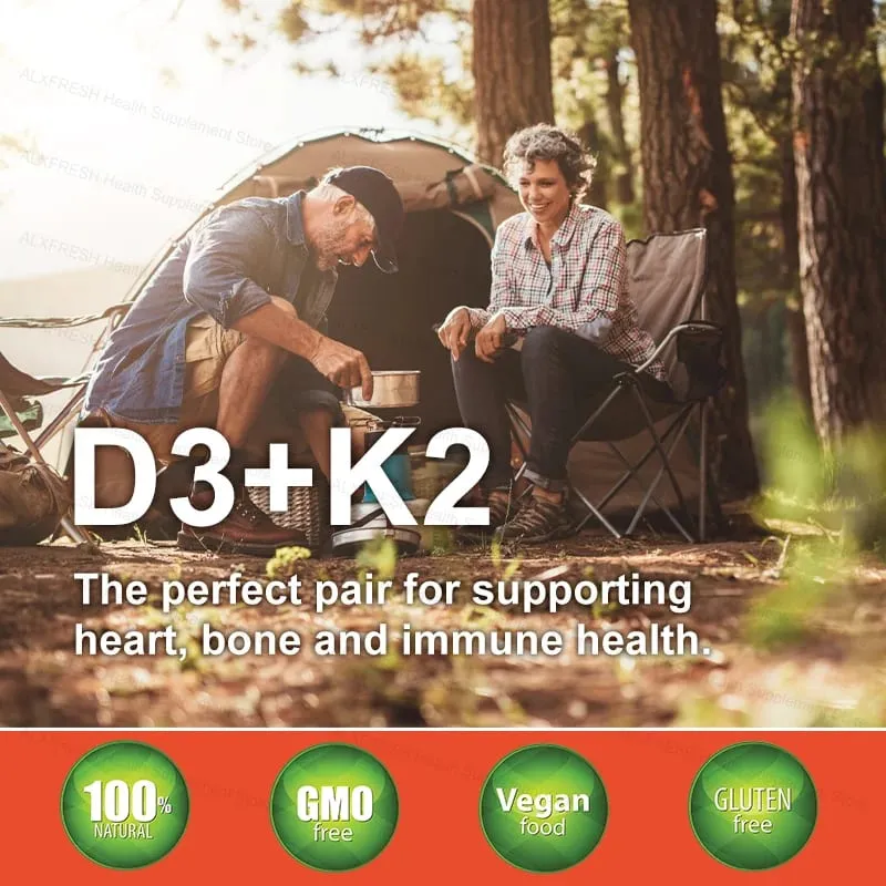 D3K2 Vitamin Capsules 5000 IU 300 mcg for Calcium Absorption Bone Teeth Immune & Heart Health Non-GMO — image 7