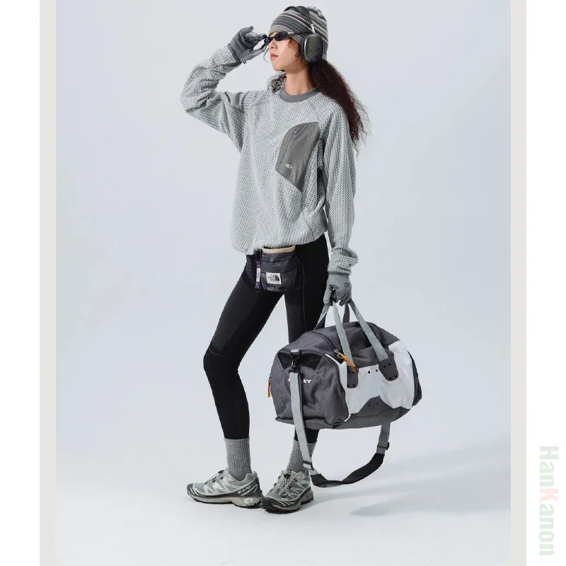 Mountain-Ready Crewneck: Engineered with Ribbed Neck Reflective Logo & Secure Chest Pocket for Outdoor Style Unisex