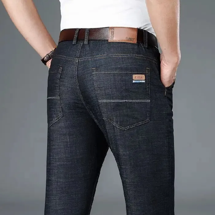 Men's Thin Business Jeans Classic Elasticity Straight Leg Denim Pants Fashion Comfortable Soft Trousers Male Casual Clothing