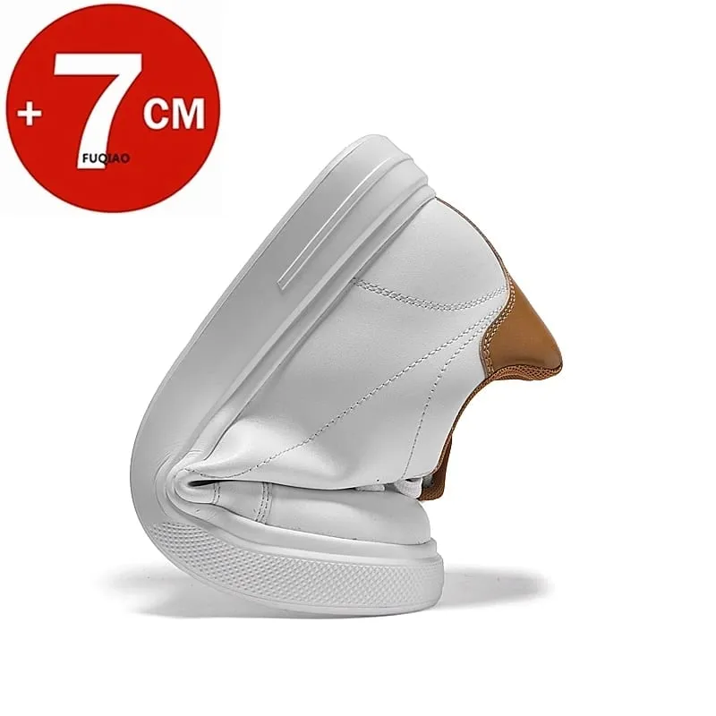 Fashion PU Leather Elevator Shoes for Men 7CM Invisible Height Increase White Sneakers for Women Heightening Casual Sprots Shoes — image 4