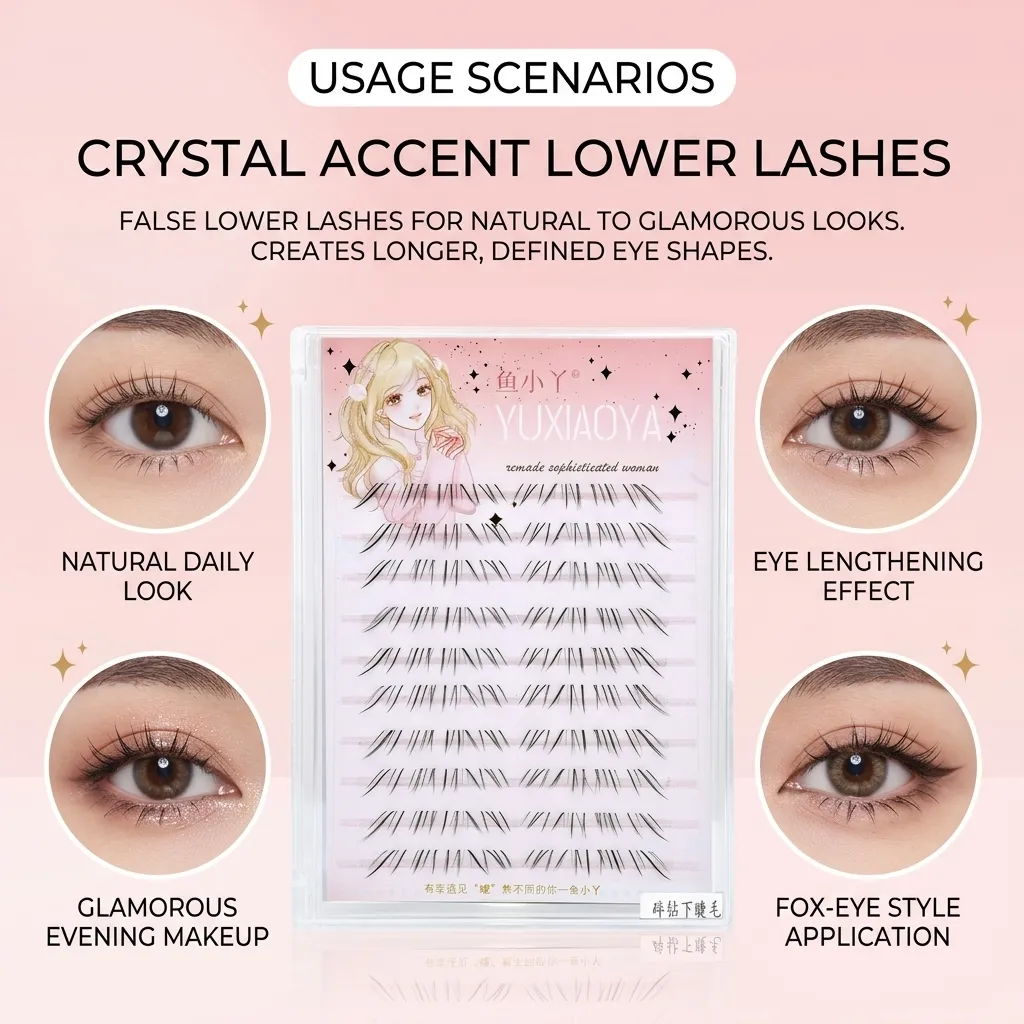 10 Rows Synthetic Fiber Lower Eyelashes Daily Makeup Natural C Curl Foxes Lashes Thin Band Glittery Eye Lash Eye Tail Elongated
