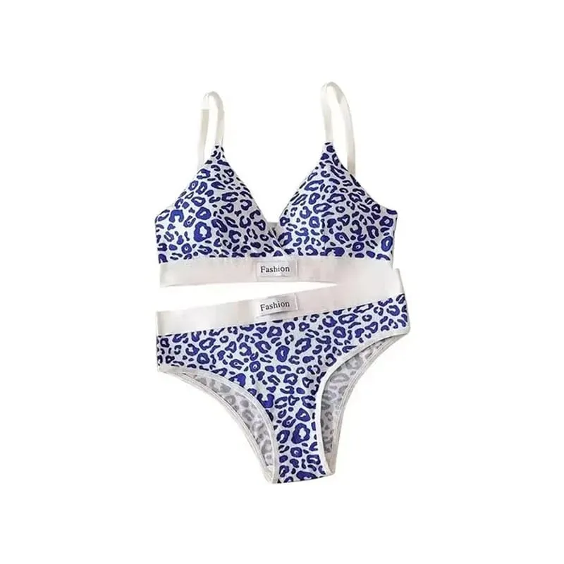 1/2/3set Women V-Neck Bra And Panties Set Low Waist Panties Female Sexy Lingerie Set Leopard Print Cotton Bra Sport Underwear