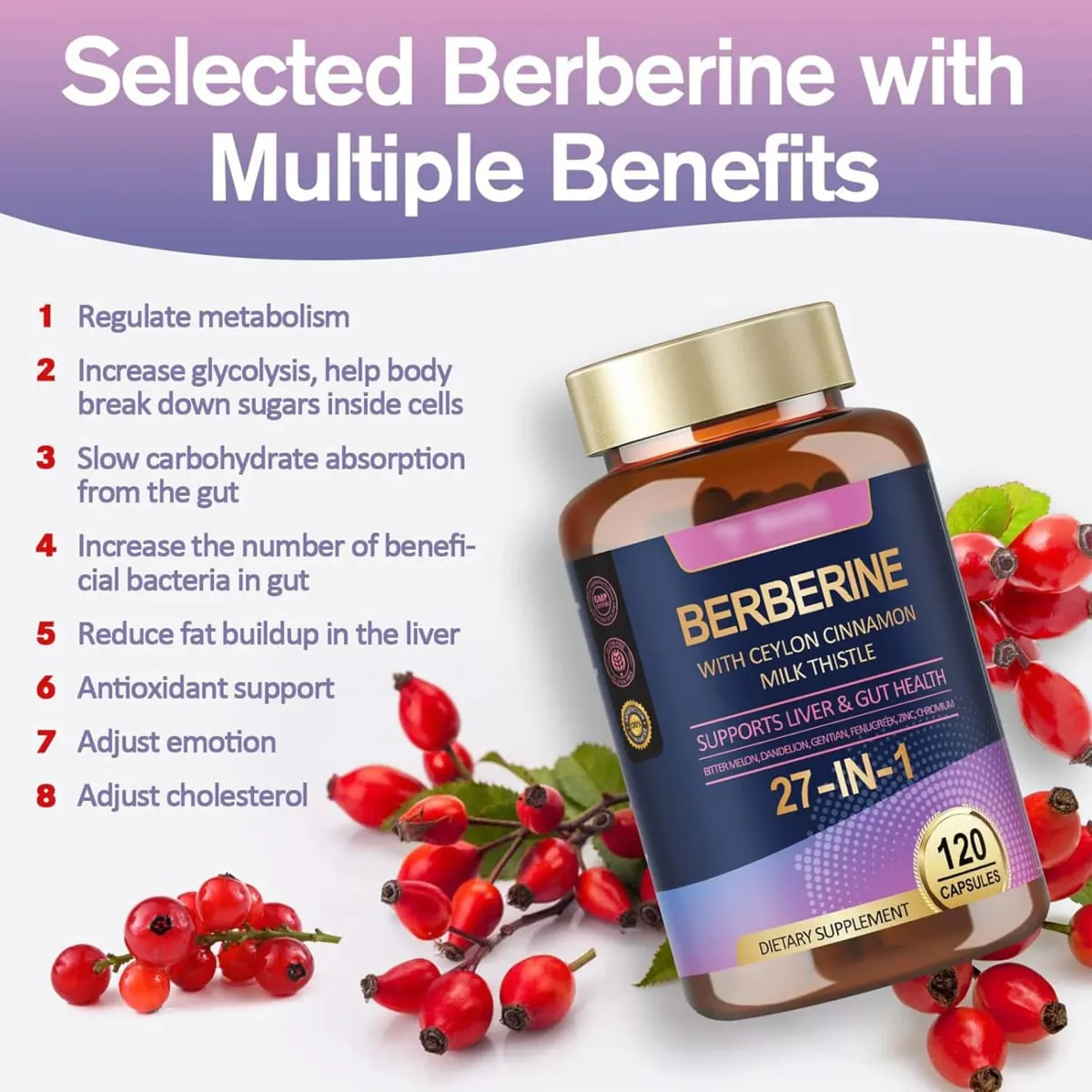 Berberine Ceylon Cinnamon Milk Thistle Supplements - Antioxidant Supports Liver Digestion and Gut Health Boosts Immunity