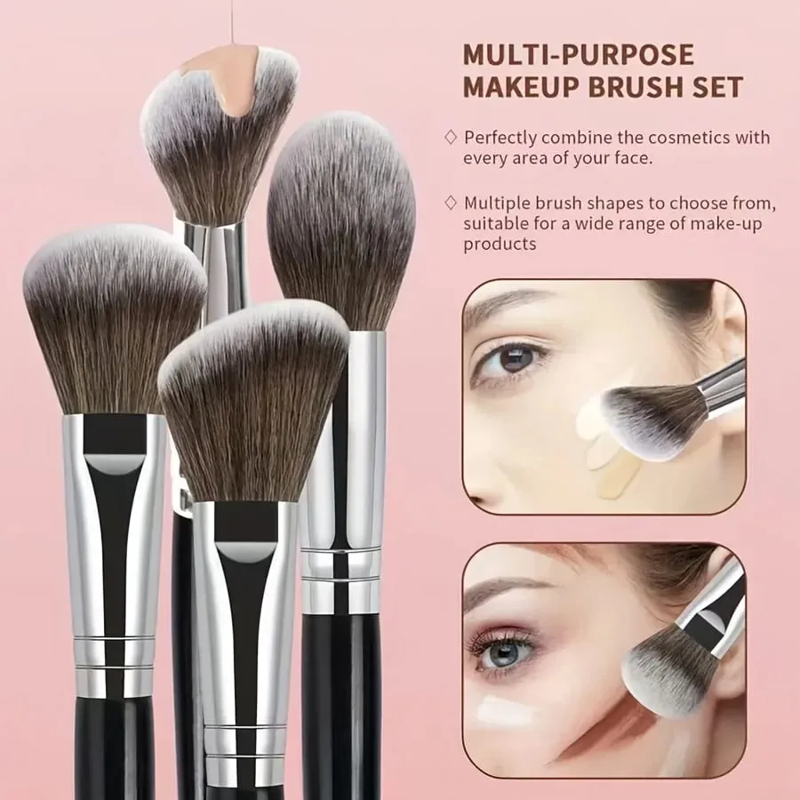 4pcs Makeup Brush Set Long Handle Makeup Brushes with Soft Fiber Portable Cosmetic Tools Includes Blush Brush Foundation Bru
