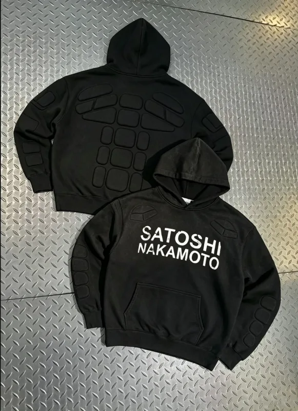 Street Casual SATOSHI Hoodies Pullover Embossed Pattern Embroidery Turtle Shell Design Washed Hooded Men Women Loose Sweatshirts