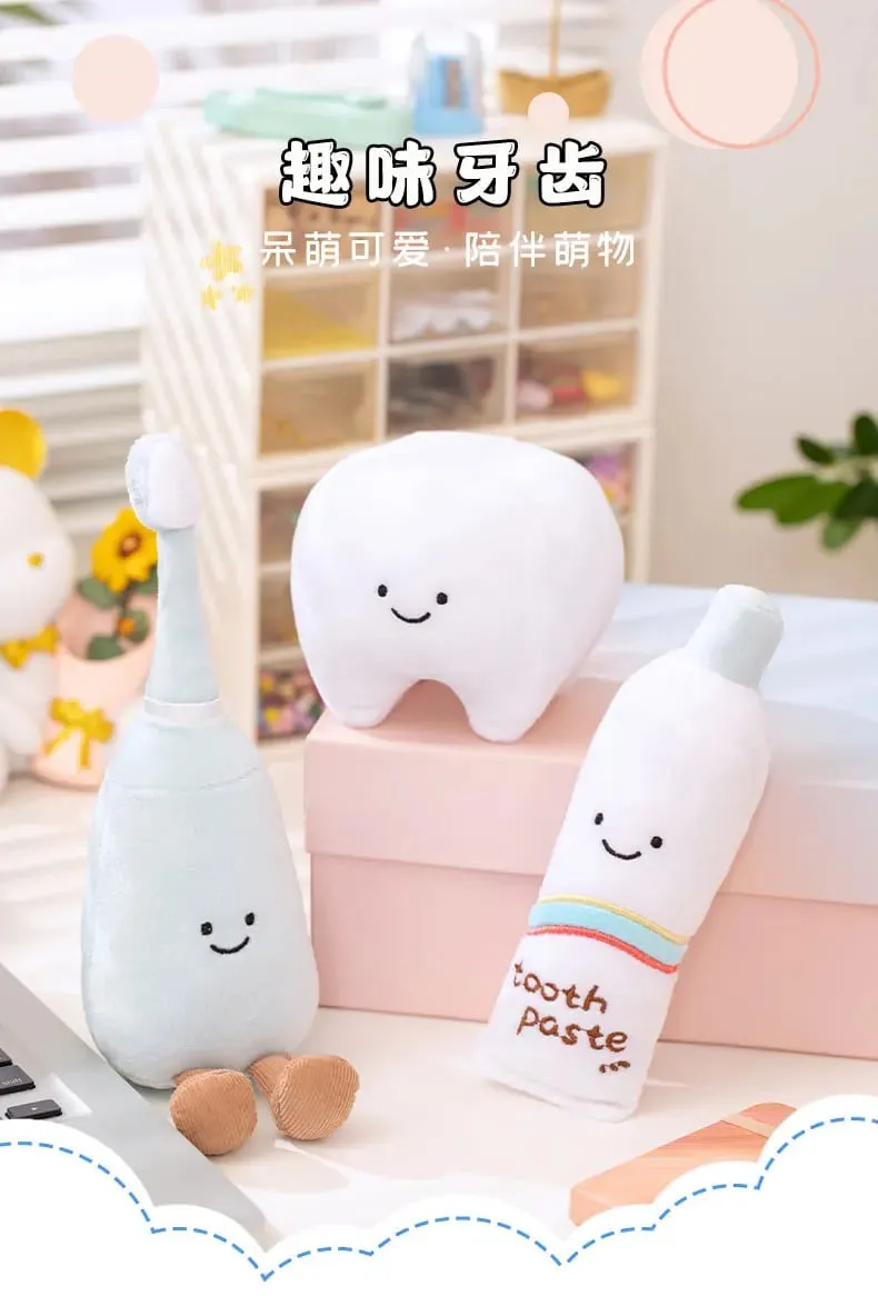 Cute Oral Plush Humanoid Toy White Tooth Toothpaste Toothbrush Smiling Plushie Home Decor Prop Gift