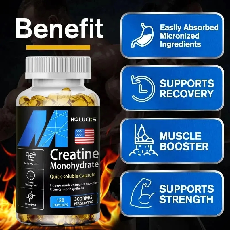 Buy 2 Get 2 Free! Pure Creatine Monohydrate Capsules Support Muscle Growth Strength & Performance Enhances Cognitive Function