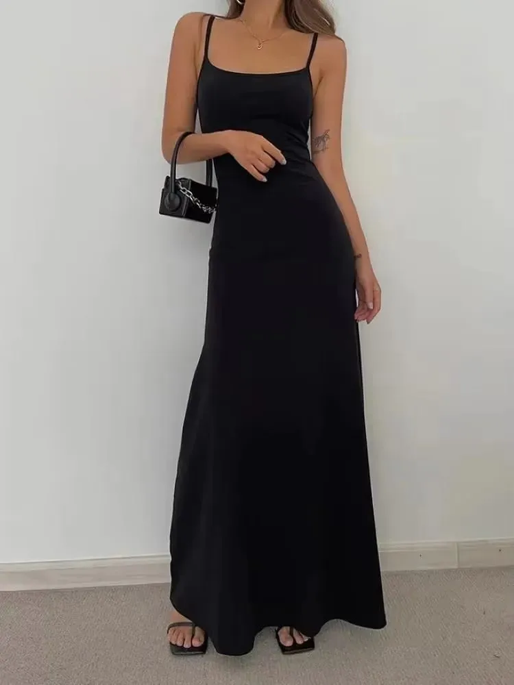 2025 Summer Women's New Fashion Simple Temperament Suspender Long Backless Slim Waisted Sexy Sweet And Spicy Casual Dresses