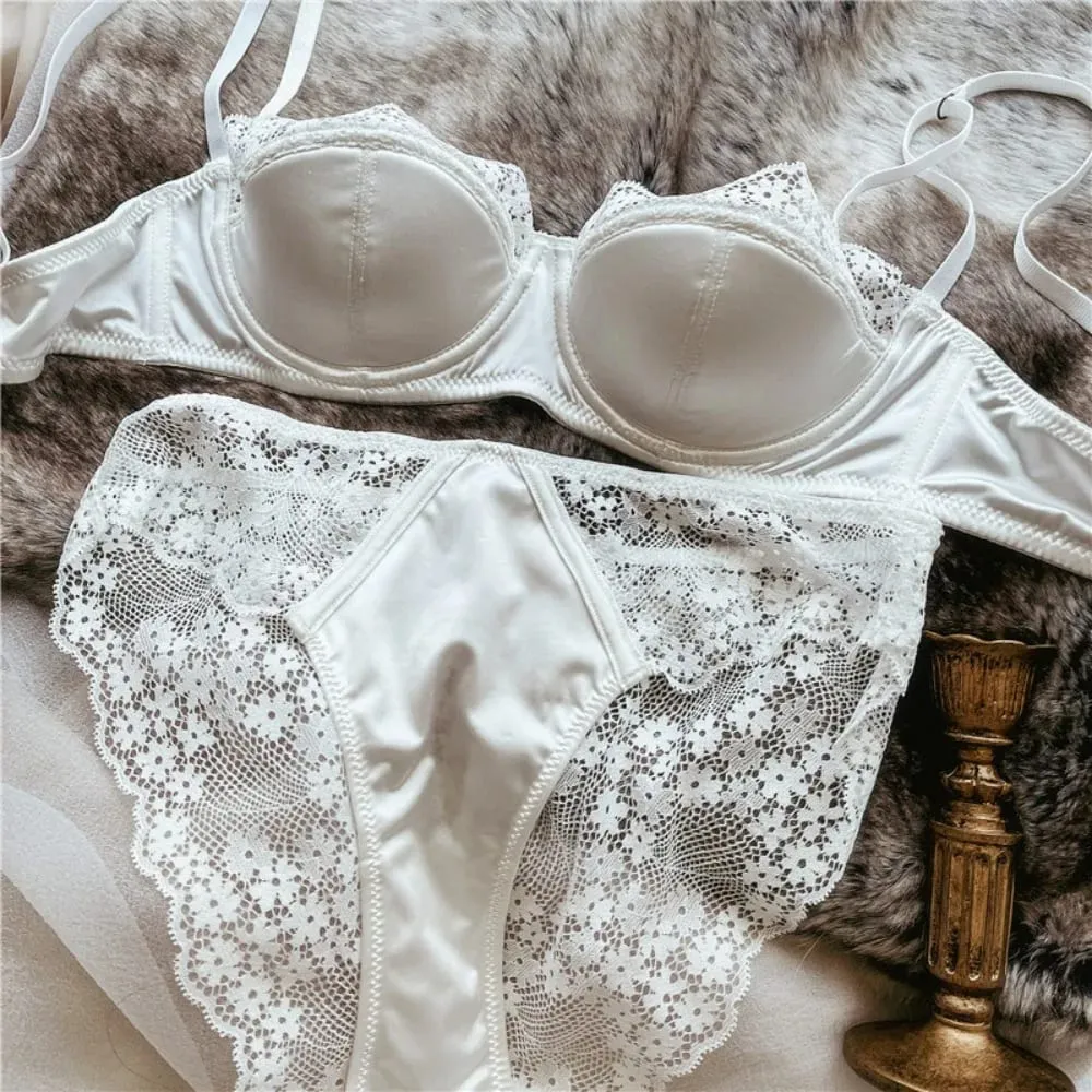 Women Half‑Cup Lace Underwire Bra Set Thin Sexy Minimizer Bra Push Up Anti‑Sag Side Support Hide Armpit Fat Ladies Lingerie S-XL — image 4