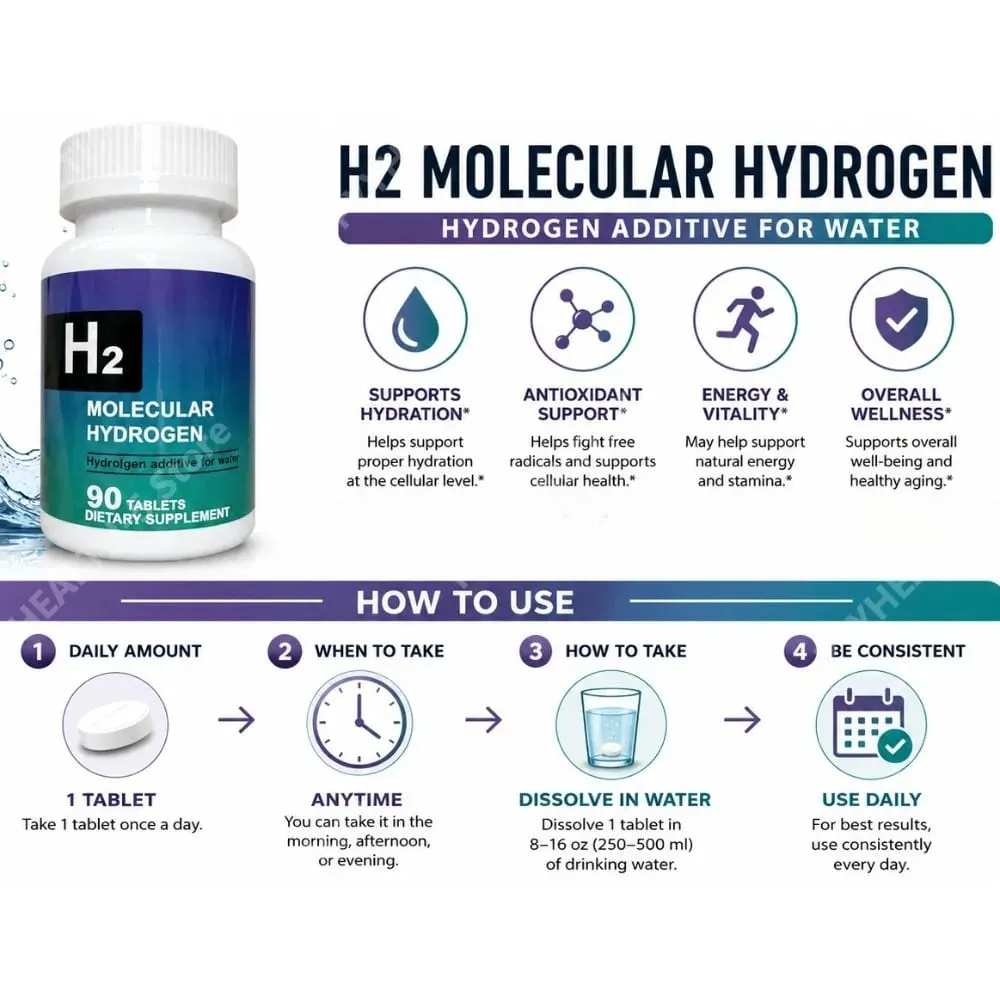 Hydrogen Water Tablets 90 Count Molecular Hydrogen H2 Water Additive with Magnesium for Daily Hydration Support