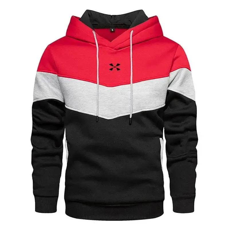Men's Patchwork Hooded Sweatshirt Hoodies Clothing Casual Loose Fleece Warm Streetwear Male Fashion Autumn Winter Sports Outwear