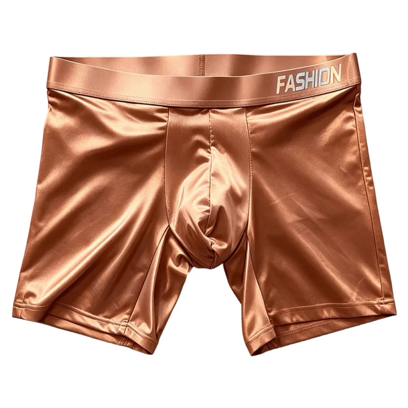Mens Underwear Boxers Man Solid Slim Ice Silk Extended Leg Boxer Shorts Ropa Middle Waist Sports Panties Male Underpants