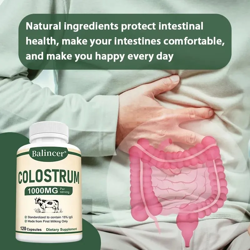 Colostrum 1000mg Capsules Support Gut Digestive Health Immune Defense Muscle Recovery Focus Skin Hair & Nails Wellness