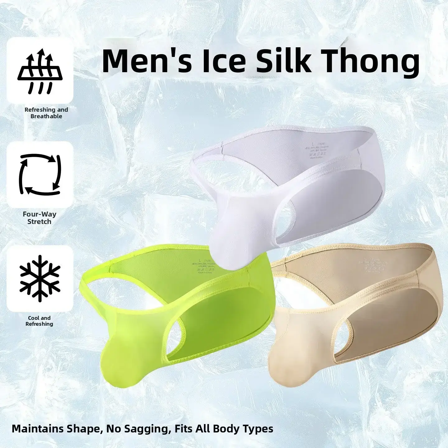 Men's Ice Silk Briefs Sexy Low-Rise U-Pouch Underwear Summer Ultra-Thin Breathable Smooth Panties Quick-Dry Cool Swimming Briefs