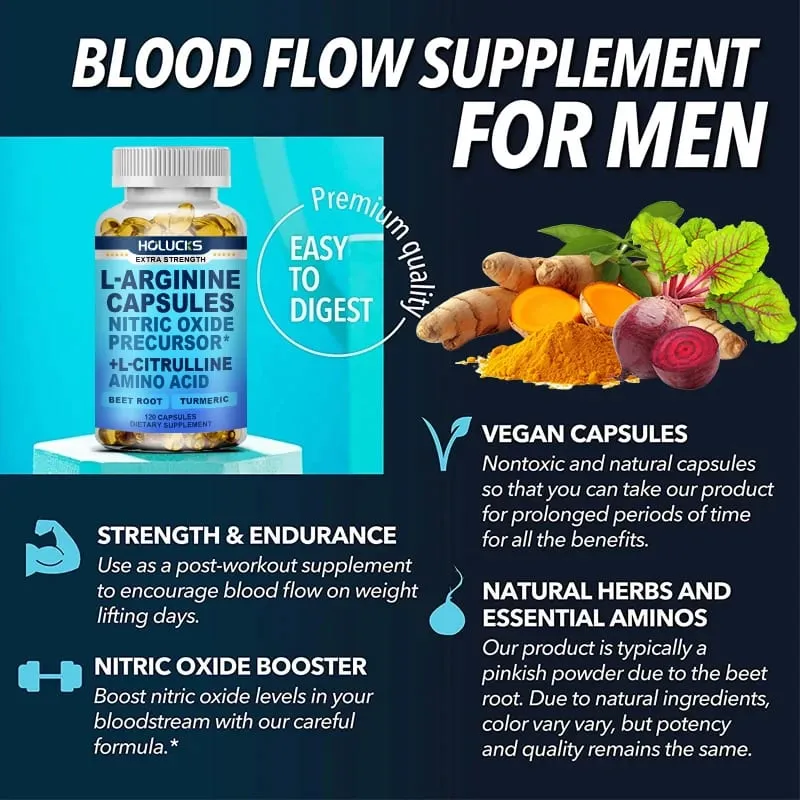 L Arginine Capsules with L-Citrulline Nitric Oxide Booster for Stamina Muscle Energy & Vascularity for Men's Extra Strength
