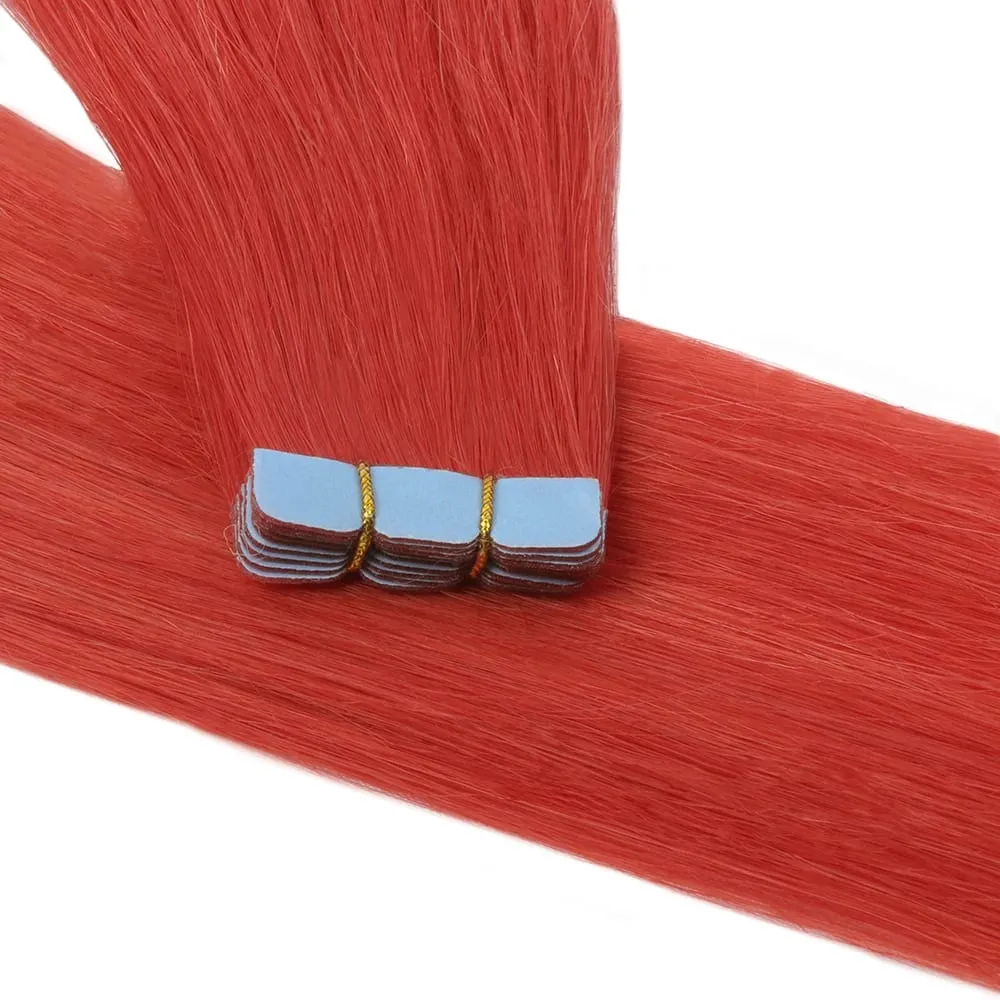 Colorful Mini Tape In Hair Extensions Human Hair Skin Weft Machine Remy Red Natural Straight 12-20 inch 10pcs Tape In Extension