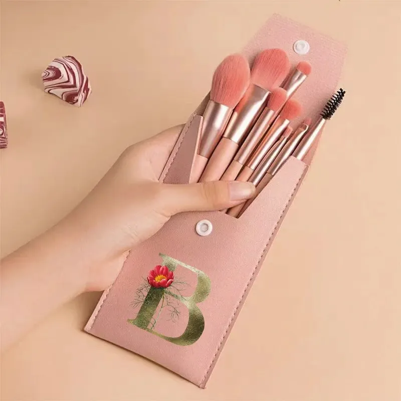 Beginners Makeup Brushes Set - Soft Fluffy Brushes For Face & Eye With PU Bag Ideal For Makeup Artists Golden Flower Pattern