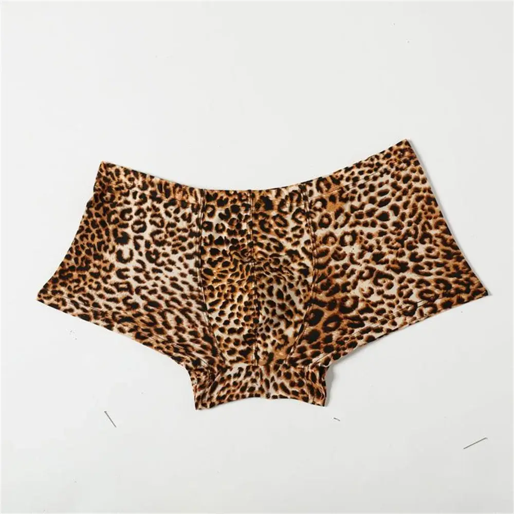Men's Leopard Print Underwear Sexy Ice Silk Fabric Fashionable Boxers Personalized Male Trunk Shorts Plus Size