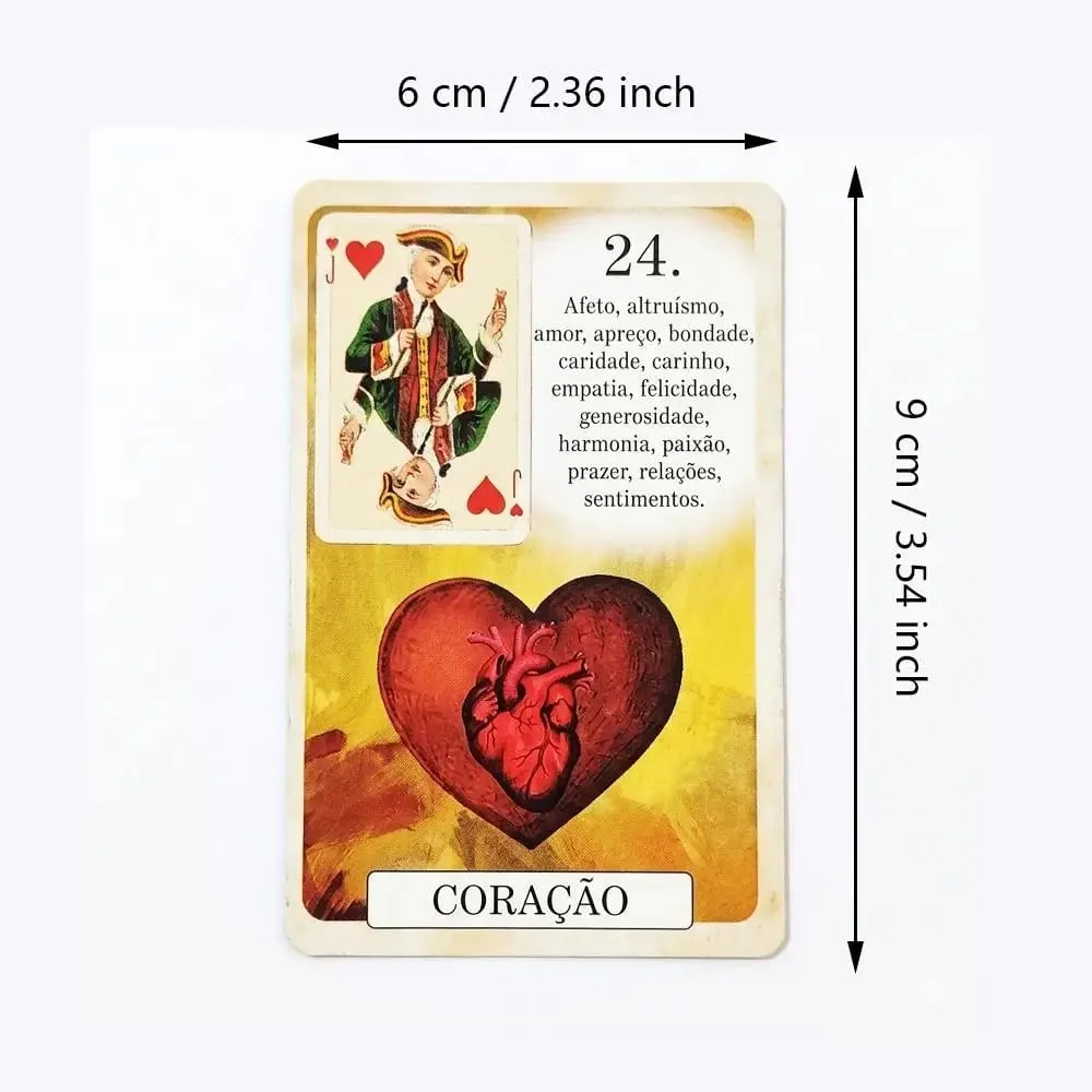 Classique Lenormand Deck 9*6cm - 37 Vintage Style Divination Cards - Classic Portuguese Edition Double-embossed Cardstock