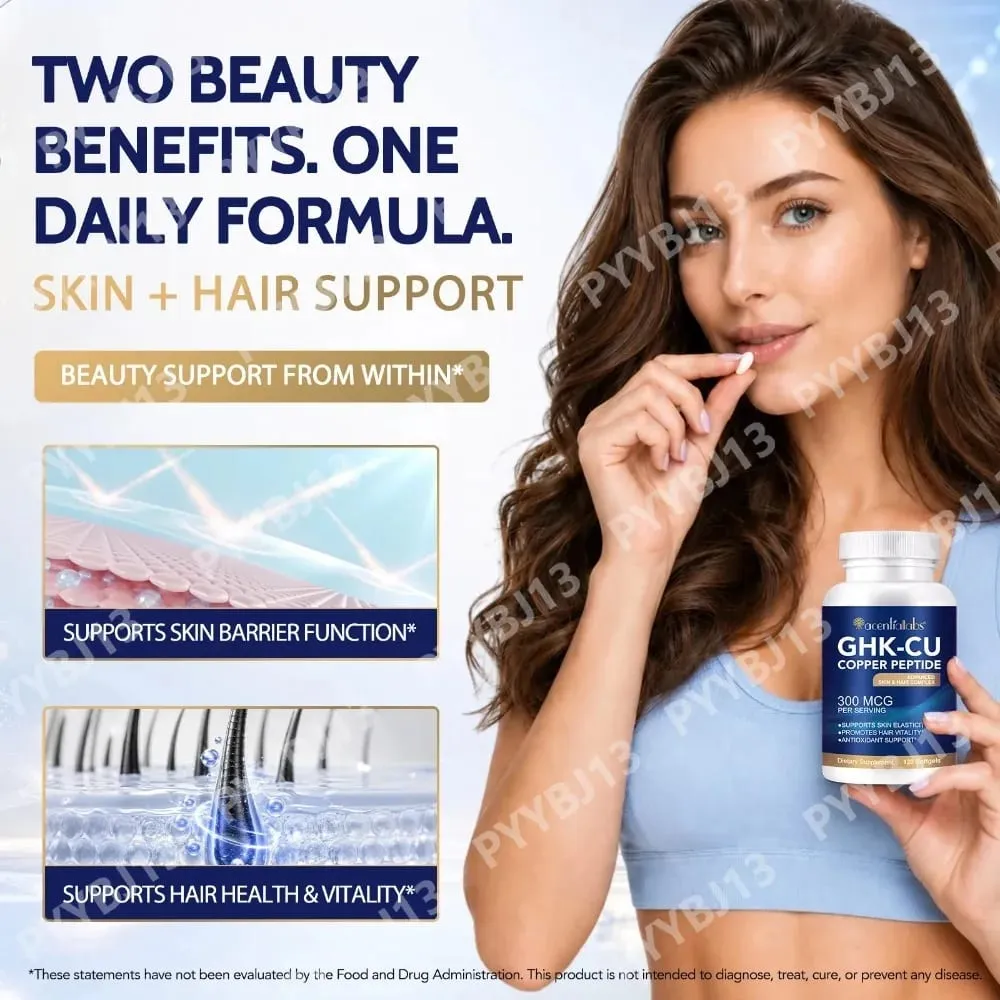 Natural Vegan Skin Hair Complex Supplements Liposomal GHK-Cu Copper Peptide Softgels Capsules 120pills with Biotin for Adults