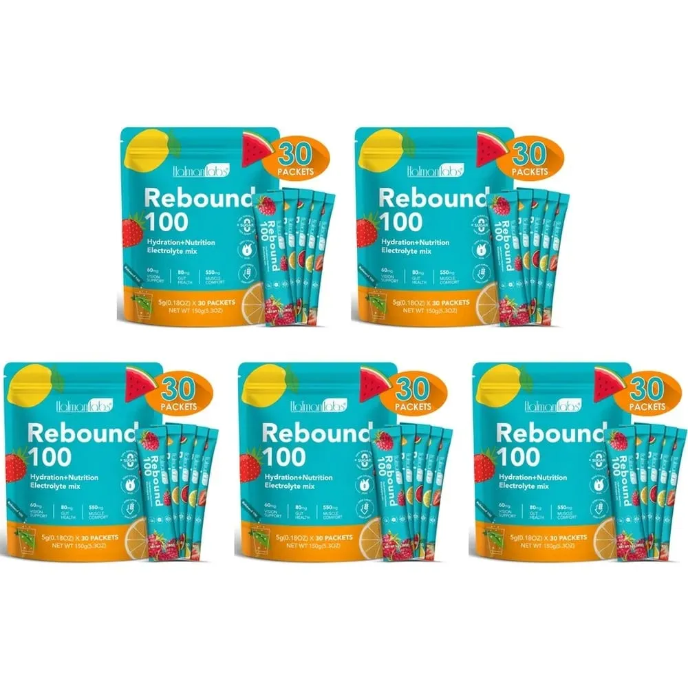 Rebound 100 Electrolyte Powder for Hydration Muscle Comfort with Zero Sugar & Calorie Energy Drink Mix for Workouts 30 Count
