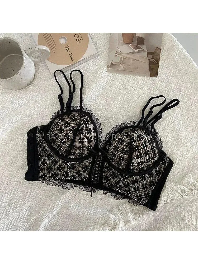 Lace Push Up Bra No Underwear Padding Slim Wireless Seamless Summer Sexy Bralette for Small Chest Lift Side Support Anti Sagging