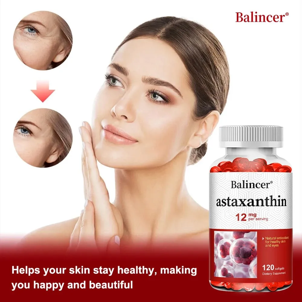 Astaxanthine 12 mg – Soutient la santé des yeux, la santé des articulations, la circulation interne, la santé de la peau, stimule l'immunité, améliore la digestion.