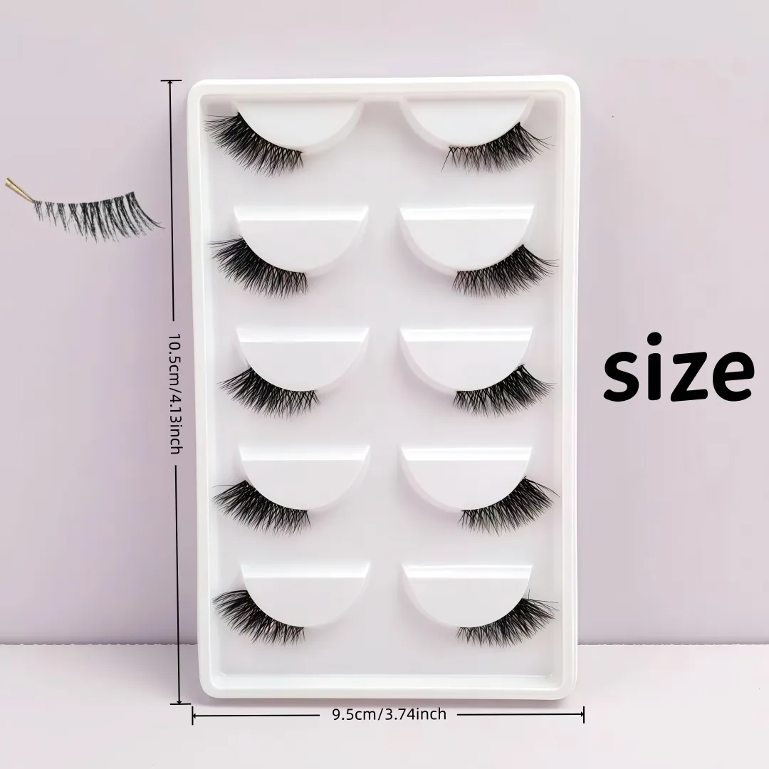 Fox Eye & Cat Half False Eyelashes 5 Pairs Natural C/D Curl Transparent Band Lashes Soft Beginner-Friendly Lash Pack for Stunn