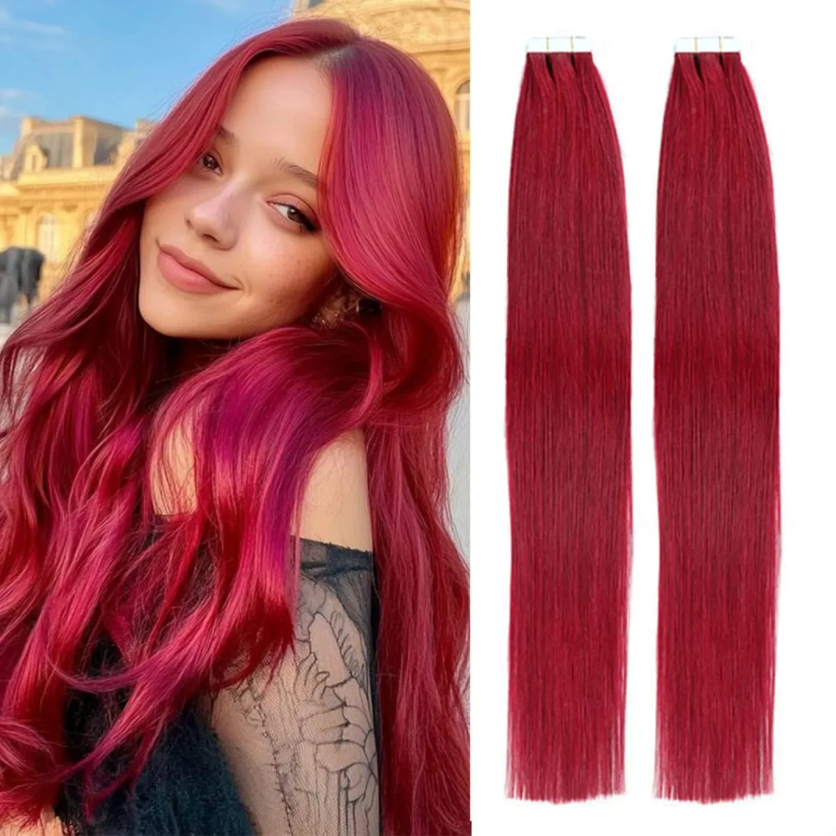 #30 Medium Auburn 40pc 100g Seamless Remy Tape in Human Hair Extensions Natural Straight PU Skin Weft Real Virgin Human Hair