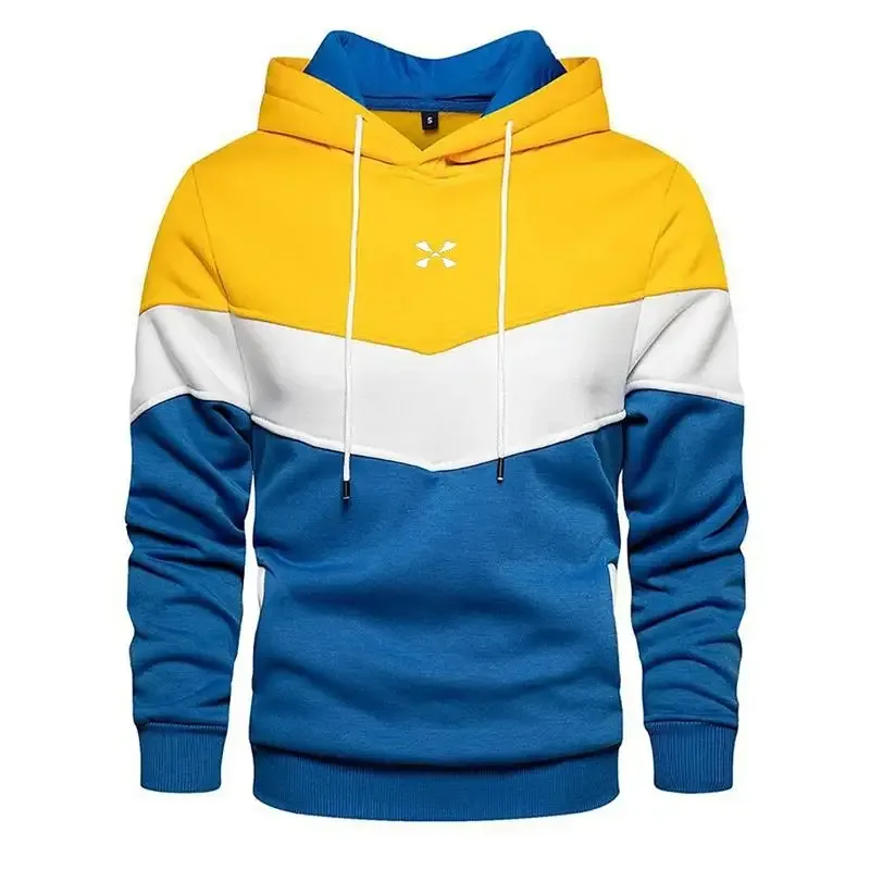 Men's Patchwork Hooded Sweatshirt Hoodies Clothing Casual Loose Fleece Warm Streetwear Male Fashion Autumn Winter Sports Outwear