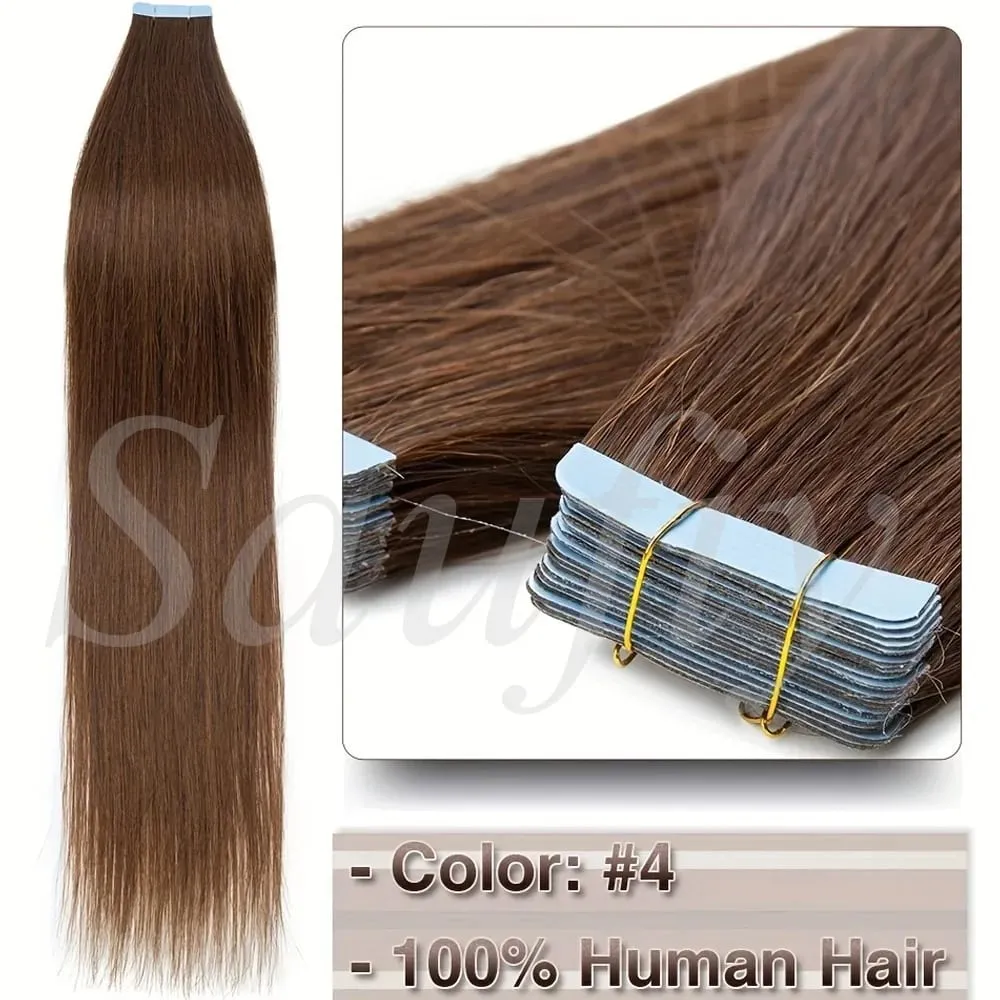 Blonde Tape In Hair Extensions Human Hair 20pcs/Pack Straight Natural Black Blonde Brown Tape Ins Hair Extensions 12-20inches Seamless Double Side Skin Weft Tape In Hair For Women